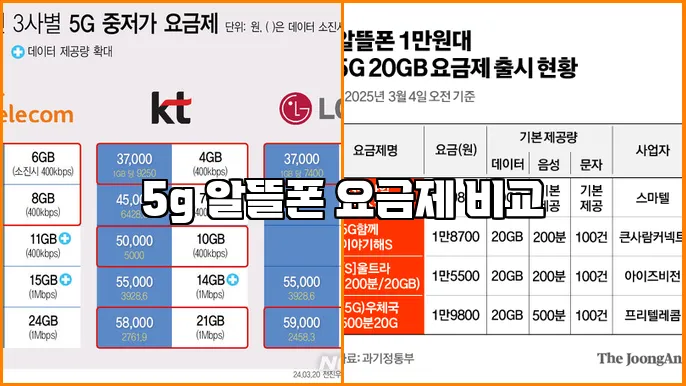 5g 알뜰폰 요금제 비교